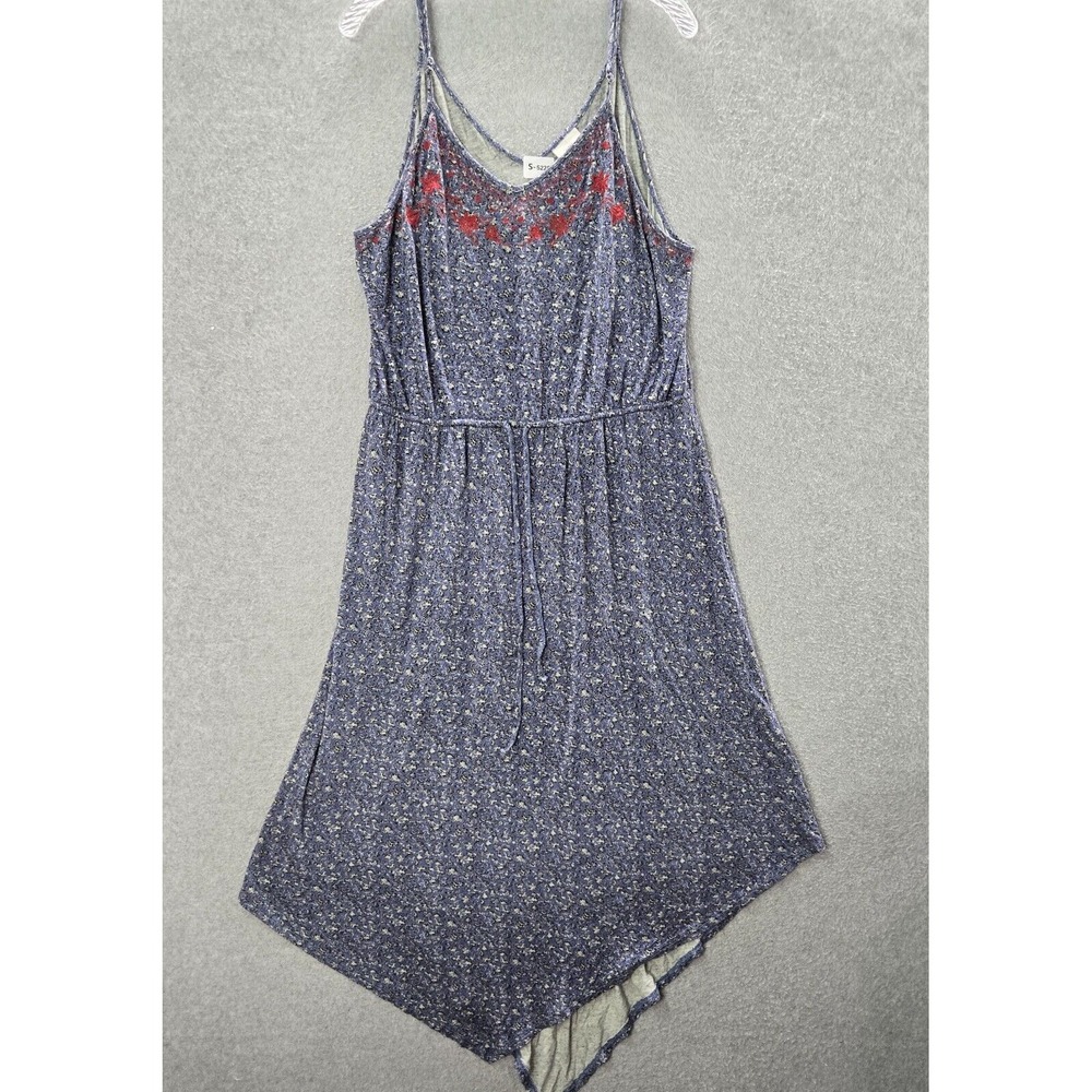 Knox Rose Women Dress Large Blue Floral Embroidered Sleeveless